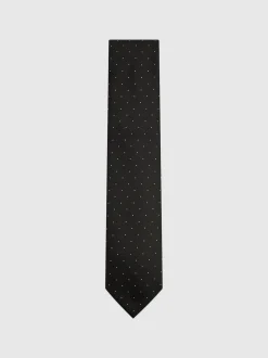 Reiss Black Liam Polka Dot Silk Tie