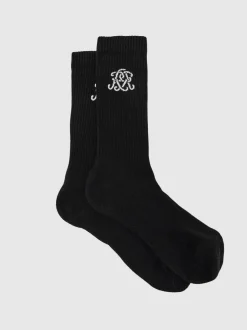 Reiss Black Marcus Monogram Cotton-Blend Ribbed Socks