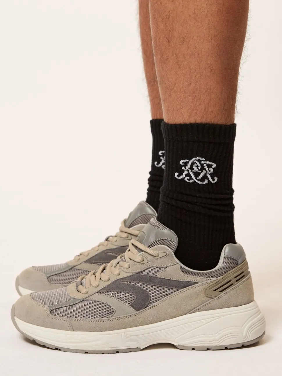 Reiss Black Marcus Monogram Cotton-Blend Ribbed Socks