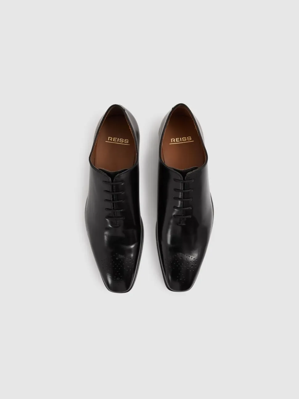 Reiss Black Mead Brogue Leather Brogue Detail Lace-Up Shoes