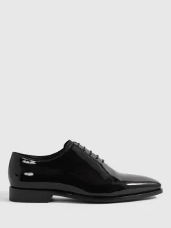 Reiss Black Mead Patent Leather Lace-Up Shoes