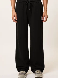 Reiss Black Mellor Monogram Cotton Wide-Leg Joggers
