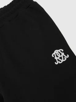 Reiss Black Mellor Monogram Cotton Wide-Leg Joggers