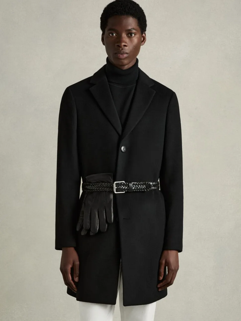 Reiss Black Monty Nappa Leather Gloves