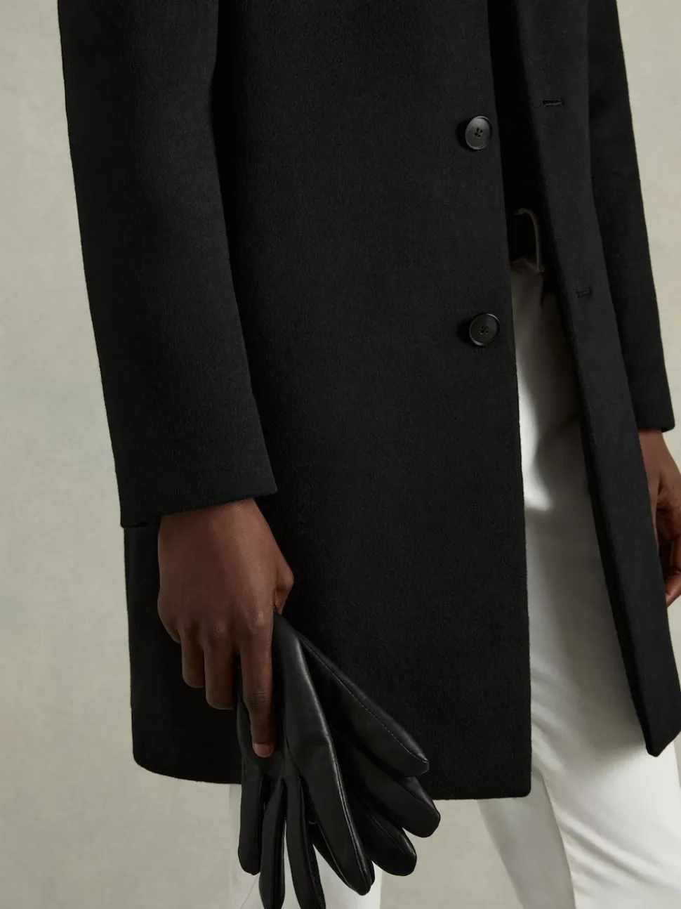 Reiss Black Monty Nappa Leather Gloves