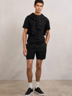 Reiss Black Newmark Textured Drawstring Shorts