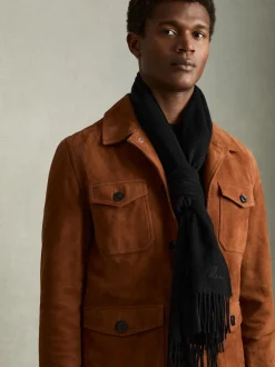 Reiss Black Picton Wool and Cashmere Scarf