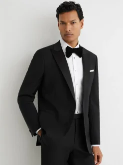 Reiss Black Poker Peak Lapel Single-Breasted Tuxedo Jacket Tailored-Fit