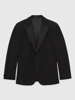 Reiss Black Poker Peak Lapel Single-Breasted Tuxedo Jacket Tailored-Fit