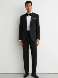 Reiss Black Poker Peak Lapel Single-Breasted Tuxedo Jacket Tailored-Fit