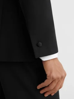 Reiss Black Poker Peak Lapel Single-Breasted Tuxedo Jacket Tailored-Fit