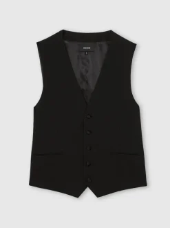 Reiss Black Poker Wool-Blend Tailored-Fit Waistcoat