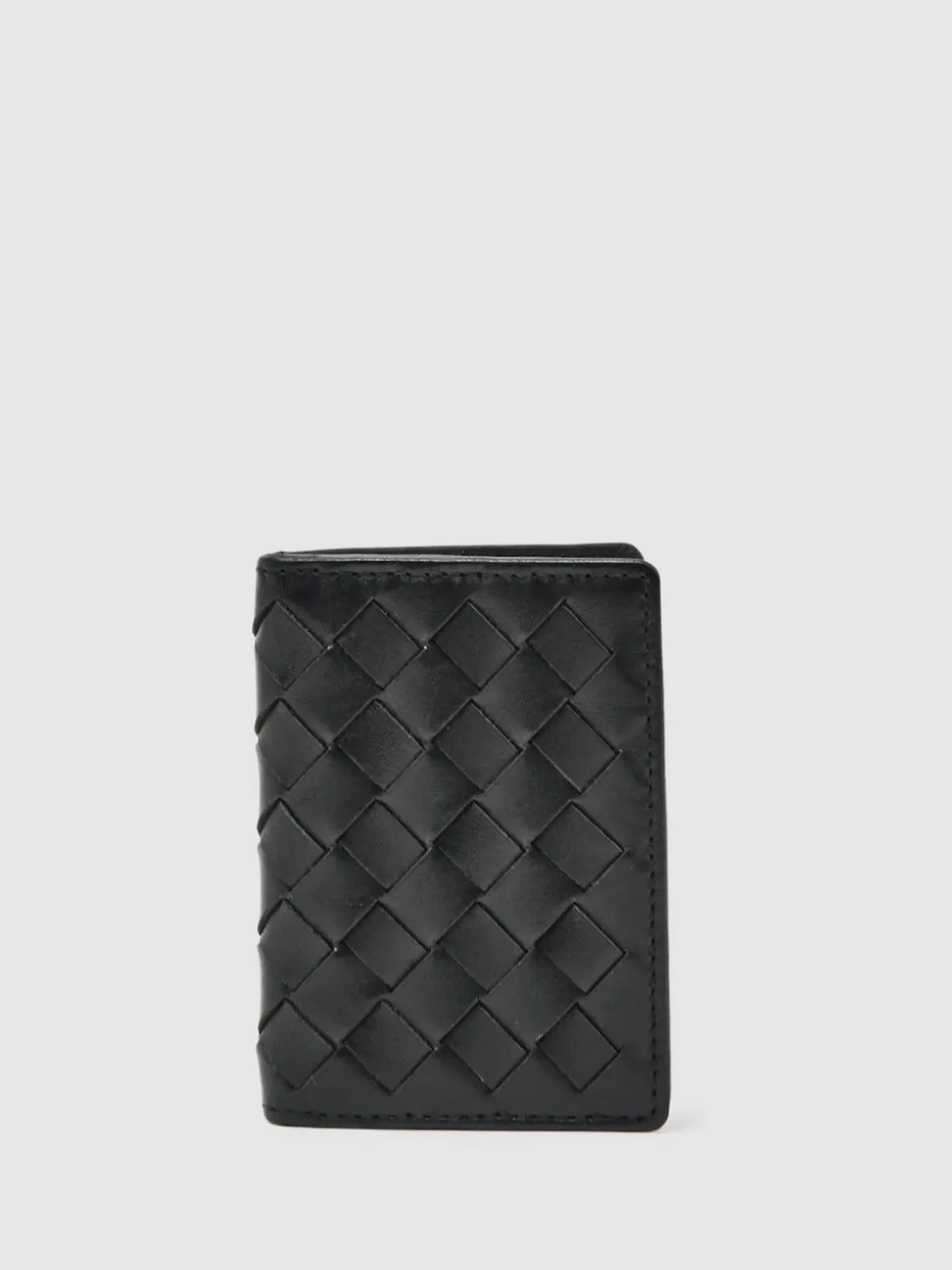 Reiss Black Presley Leather Large Lattice-Effect Cardholder