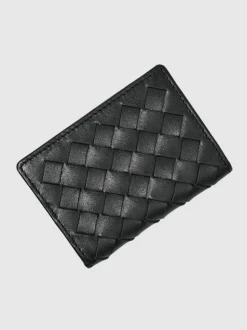 Reiss Black Presley Leather Large Lattice-Effect Cardholder