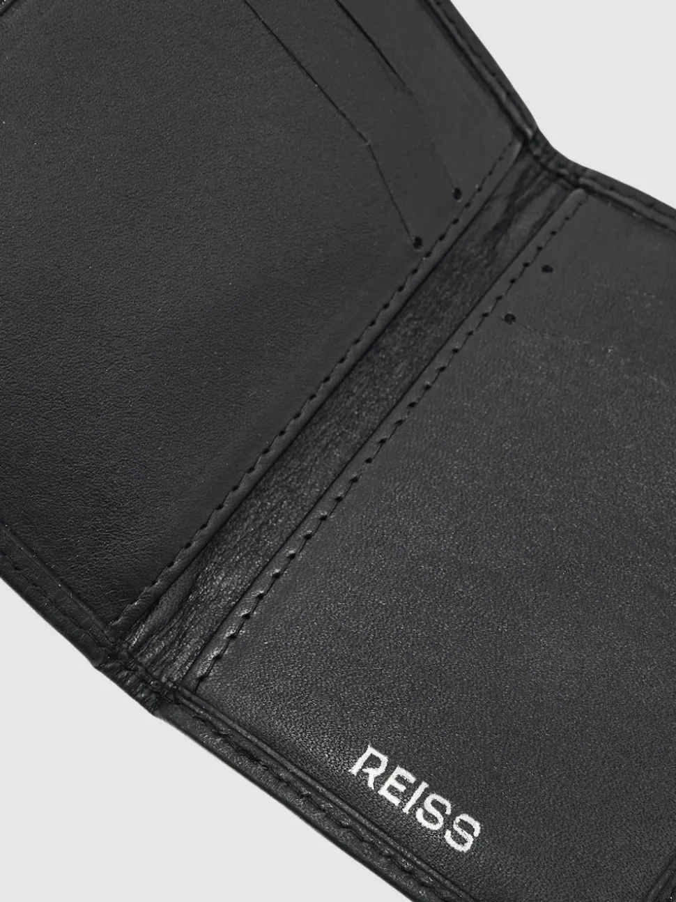 Reiss Black Presley Leather Large Lattice-Effect Cardholder