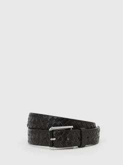 Reiss Black Preston Leather Woven Belt