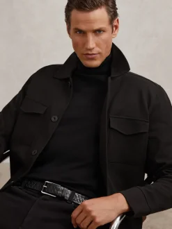 Reiss Black Preston Leather Woven Belt