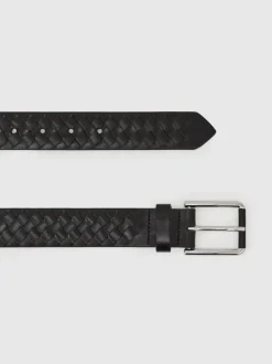 Reiss Black Preston Leather Woven Belt