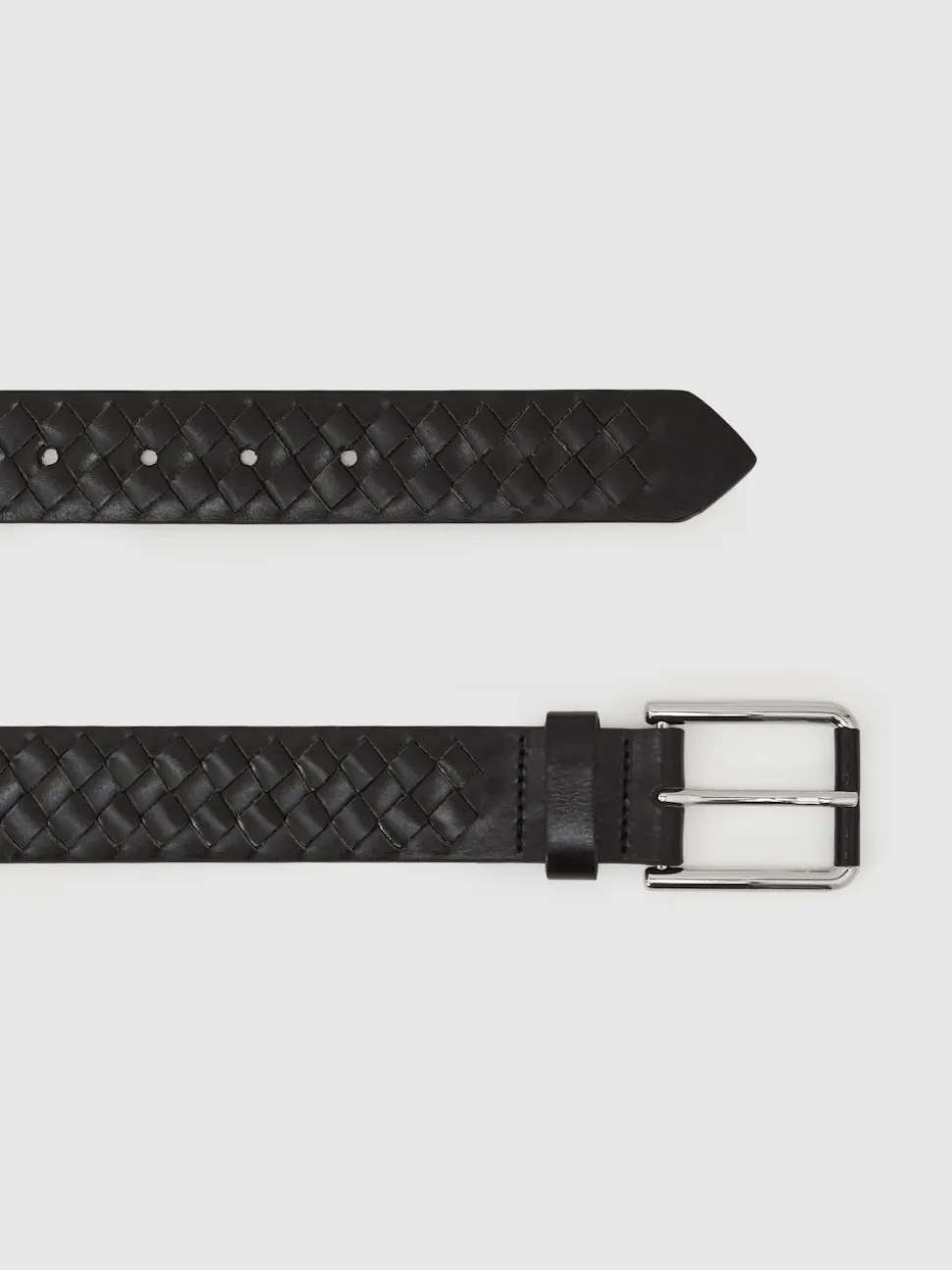 Reiss Black Preston Leather Woven Belt