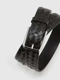 Reiss Black Preston Leather Woven Belt