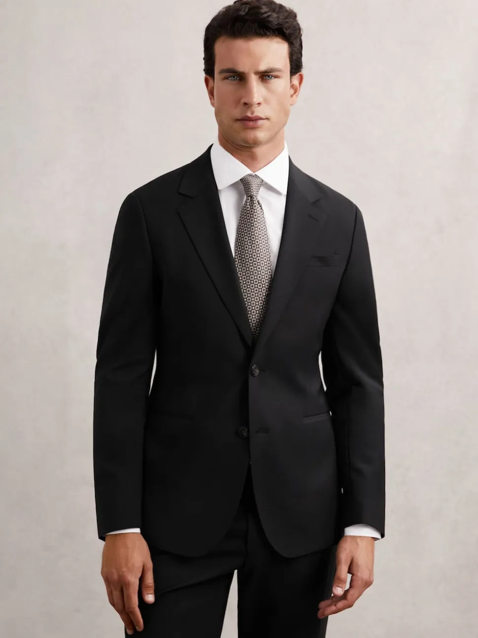 Reiss Black Promise Wool-Blend Single-Breasted Suit Blazer Tailored-Fit