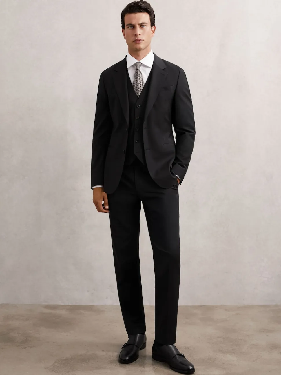Reiss Black Promise Wool-Blend Single-Breasted Suit Blazer Tailored-Fit