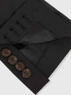Reiss Black Promise Wool-Blend Single-Breasted Suit Blazer Tailored-Fit
