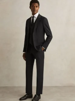 Reiss Black Promise Wool-Blend Tailored-Fit Waistcoat