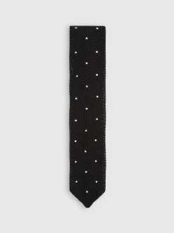 Reiss Black Punto Spot Silk Knitted Pin-Dot Tie