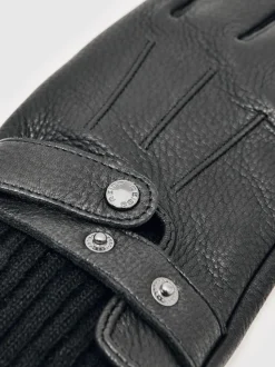 Reiss Black Sanford Leather Ribbed-Cuff Gloves