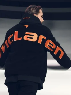 Reiss Black Snoop McLaren F1 Team Embroidered Fleece Jacket Unisex Fit