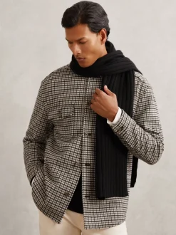 Reiss Black Swinly Chunky Rib Wool Blend Scarves