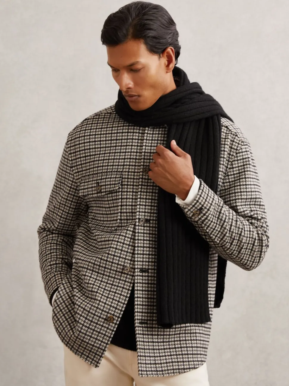 Reiss Black Swinly Chunky Rib Wool Blend Scarves