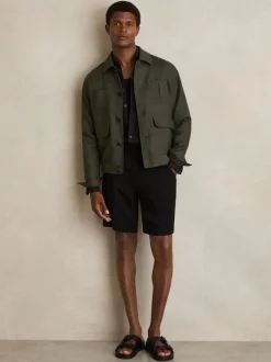 Reiss Black Tanine Side-Adjuster Tailored Shorts