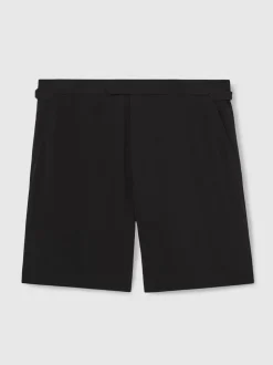 Reiss Black Tanine Side-Adjuster Tailored Shorts