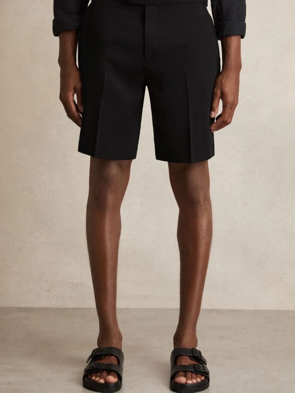 Reiss Black Tanine Side-Adjuster Tailored Shorts
