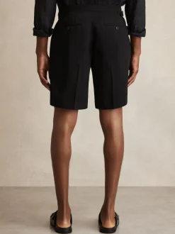 Reiss Black Tanine Side-Adjuster Tailored Shorts
