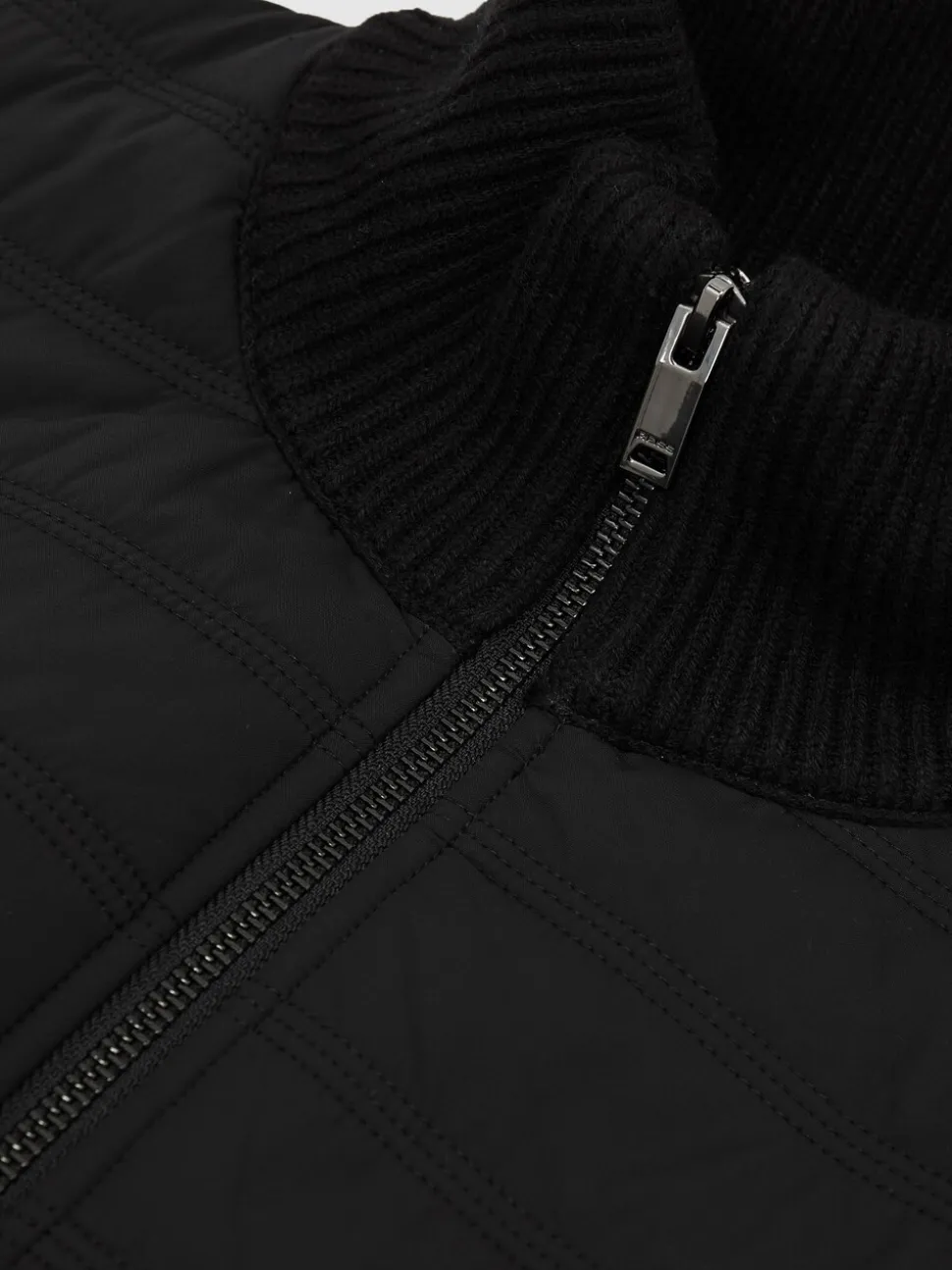 Reiss Black Townsend Quilted Rib-Knit Funnel-Neck Jacket