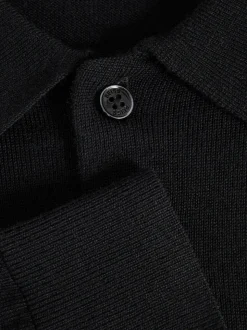 Reiss Black Trafford Merino Wool Long-Sleeve Polo Shirt