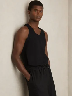 Reiss Black Watson Textured Crew Neck Ribbed Vest