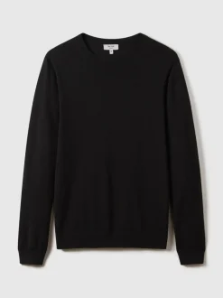 Reiss Black Wessex Merino Wool Crew Neck Jumper