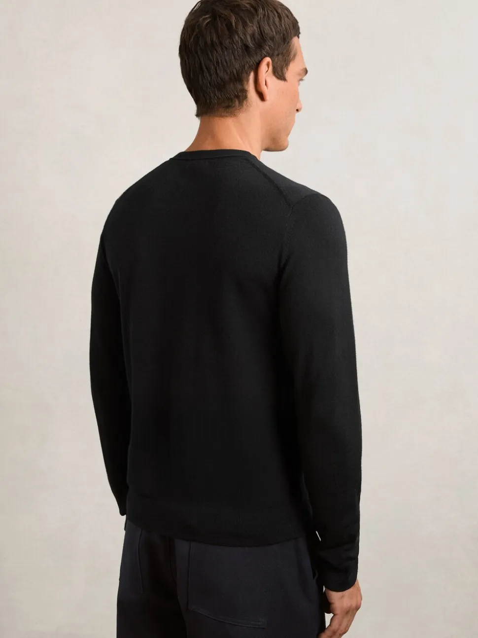 Reiss Black Wessex Merino Wool Crew Neck Jumper