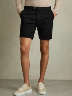 Reiss Black Wicket Cotton Chino Shorts with Stretch