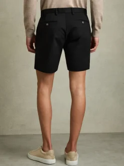 Reiss Black Wicket Cotton Chino Shorts with Stretch