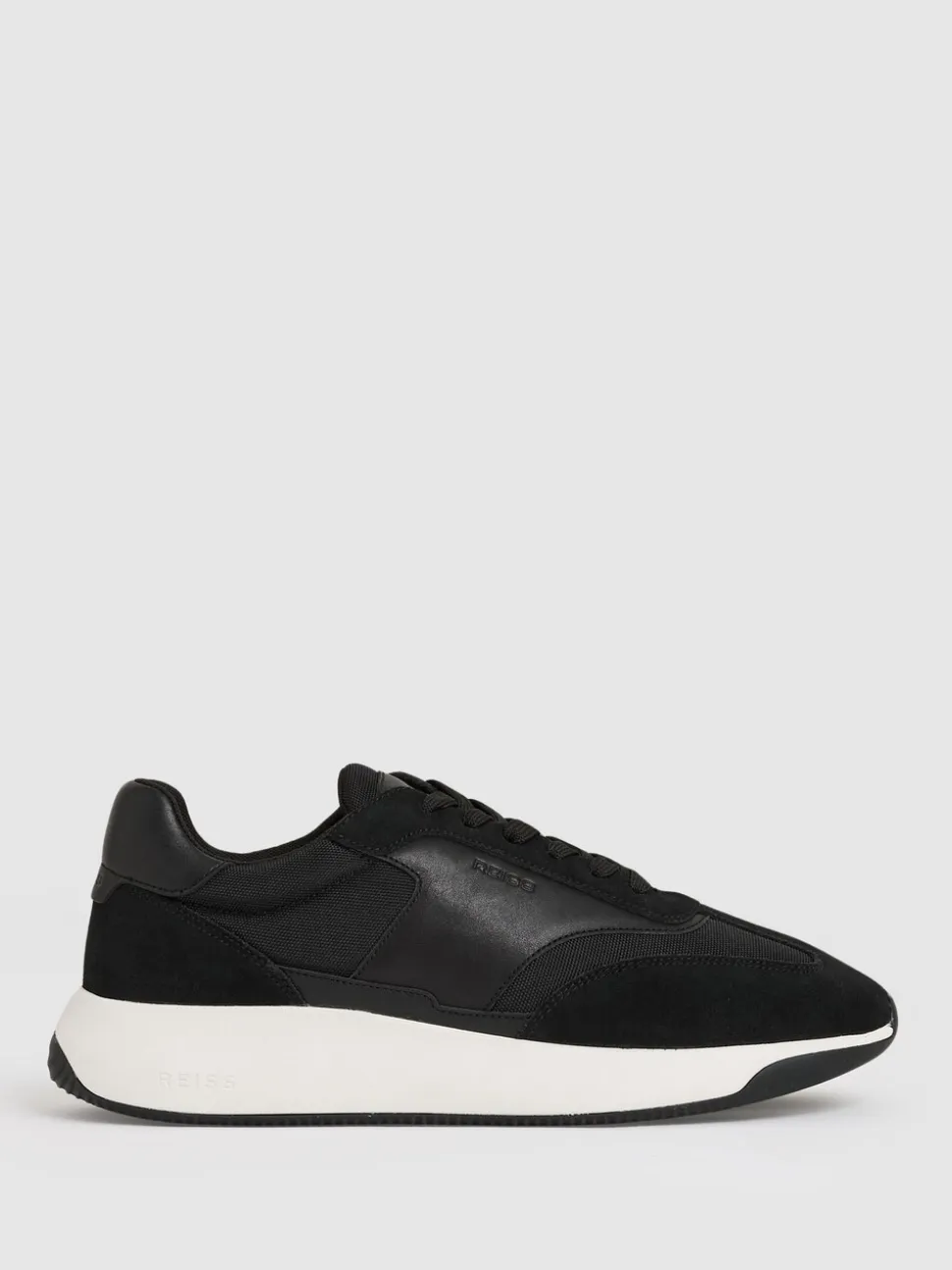 Reiss Black/White Emmett Bonded-Leather Suede Running Trainers