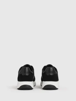Reiss Black/White Emmett Bonded-Leather Suede Running Trainers