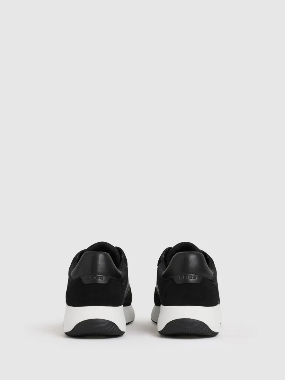 Reiss Black/White Emmett Bonded-Leather Suede Running Trainers