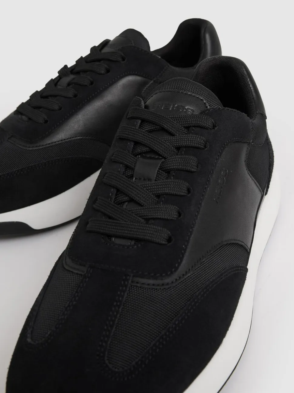 Reiss Black/White Emmett Bonded-Leather Suede Running Trainers