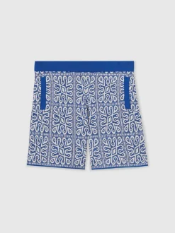 Reiss Blue/White Redhill Tile Pattern Knit Shorts