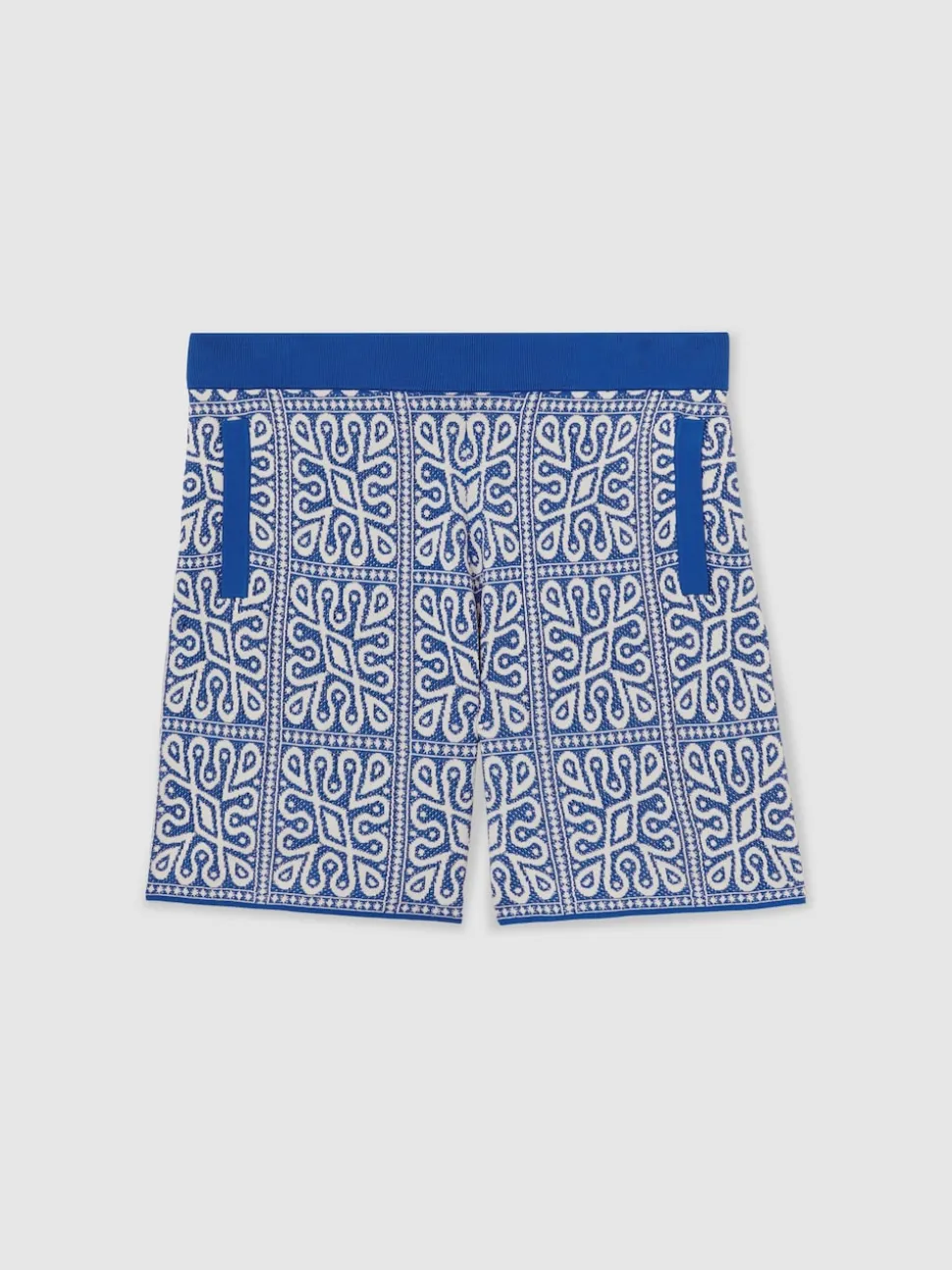 Reiss Blue/White Redhill Tile Pattern Knit Shorts
